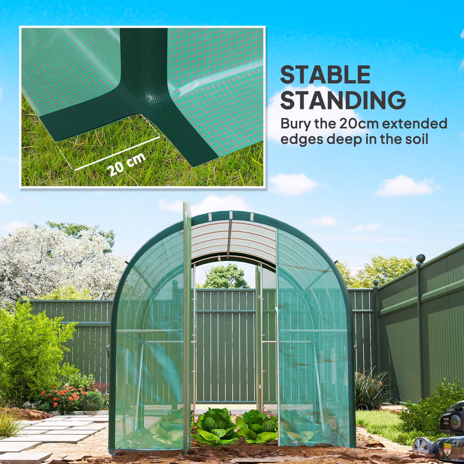 Outsunny Green Walk-in Polytunnel Greenhouse with Steel Frame and PE Cover, W/D/H: 300 x 200 x 200 cm – 5
