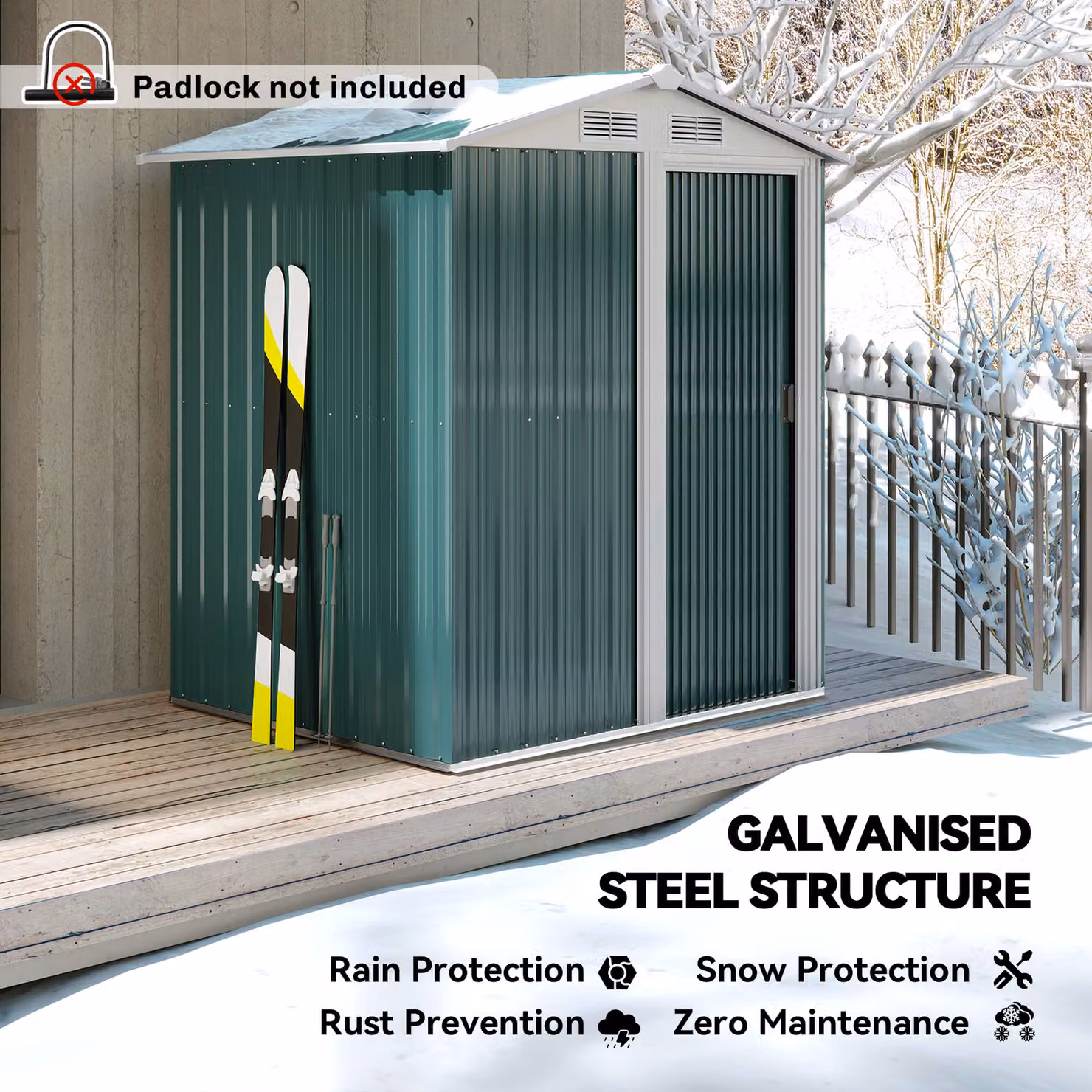 Outsunny Green Metal Garden Storage Shed with Sliding Door and Pent Roof, W: 130 cm, D: 130 cm, H: 188 cm – 3