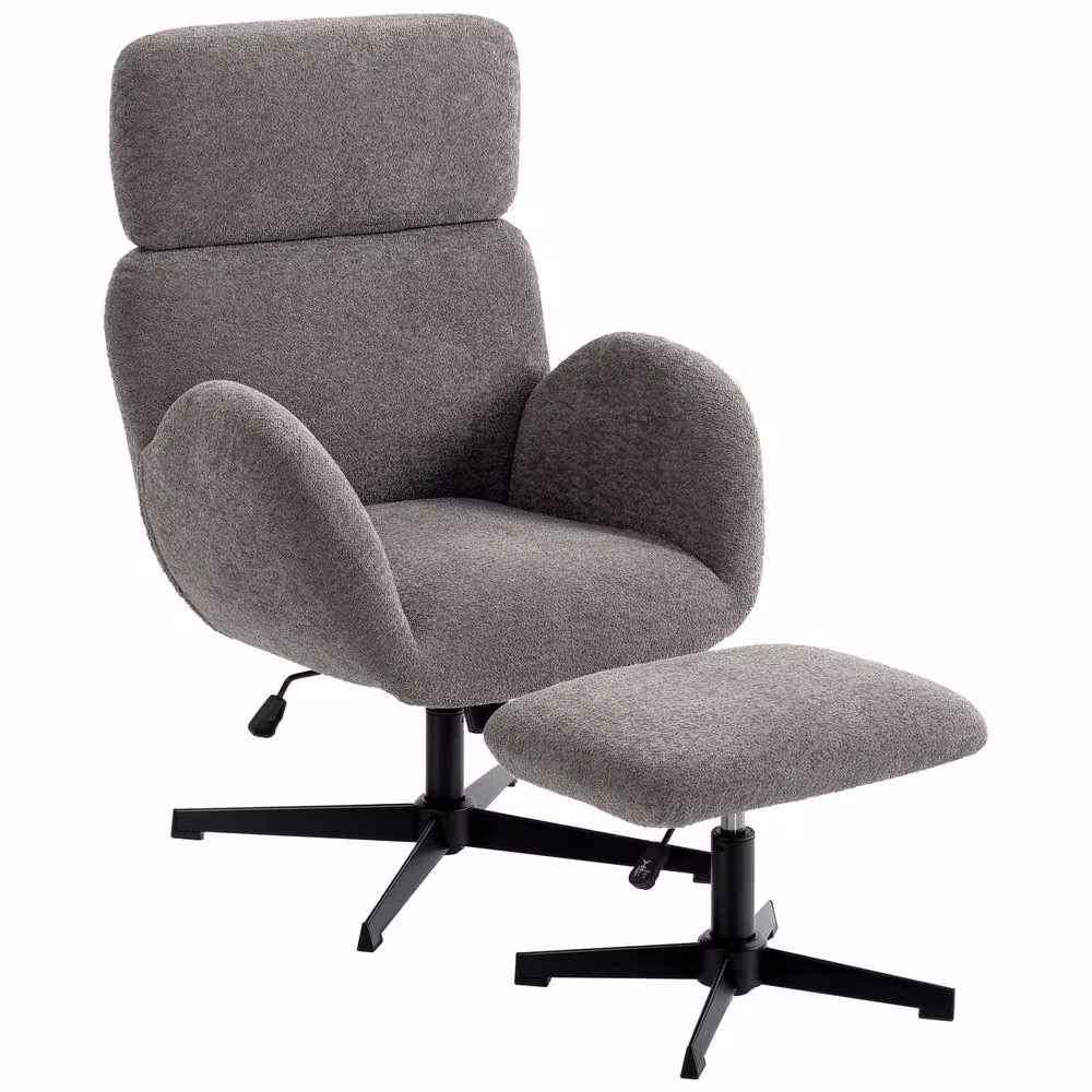 STILVORA Grey Velvet 360 Degree Swivel Armchair and Footstool Set with Metal Frame – 4