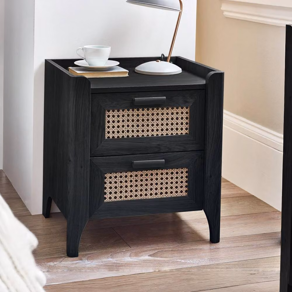 Cheshire Premium Pacifica 2 Drawer Black Ash Bedside Unit with Rattan Details – 3
