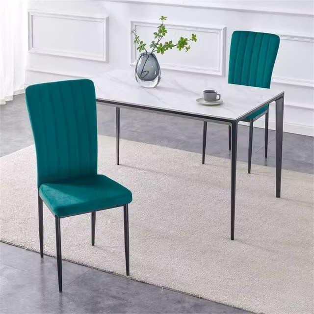 FORGEVIO Set of 2 Modern Dining Chairs with Green Velvet Upholstered Seats and Black Metal Frame – 1