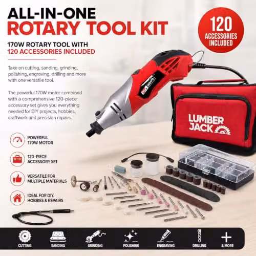 Lumberjack Oscillating Hobby Rotary Multi Tool with 120pc Accessory Set, Red – 2