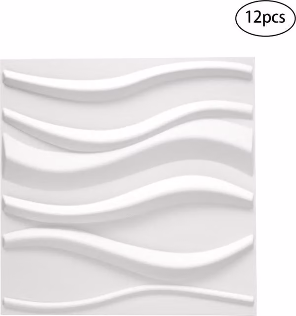 Livingandhome 12-Piece 3D Concave-Convex Relief PVC Wallpaper Wall Panels, White, Depth: 1.5 cm
