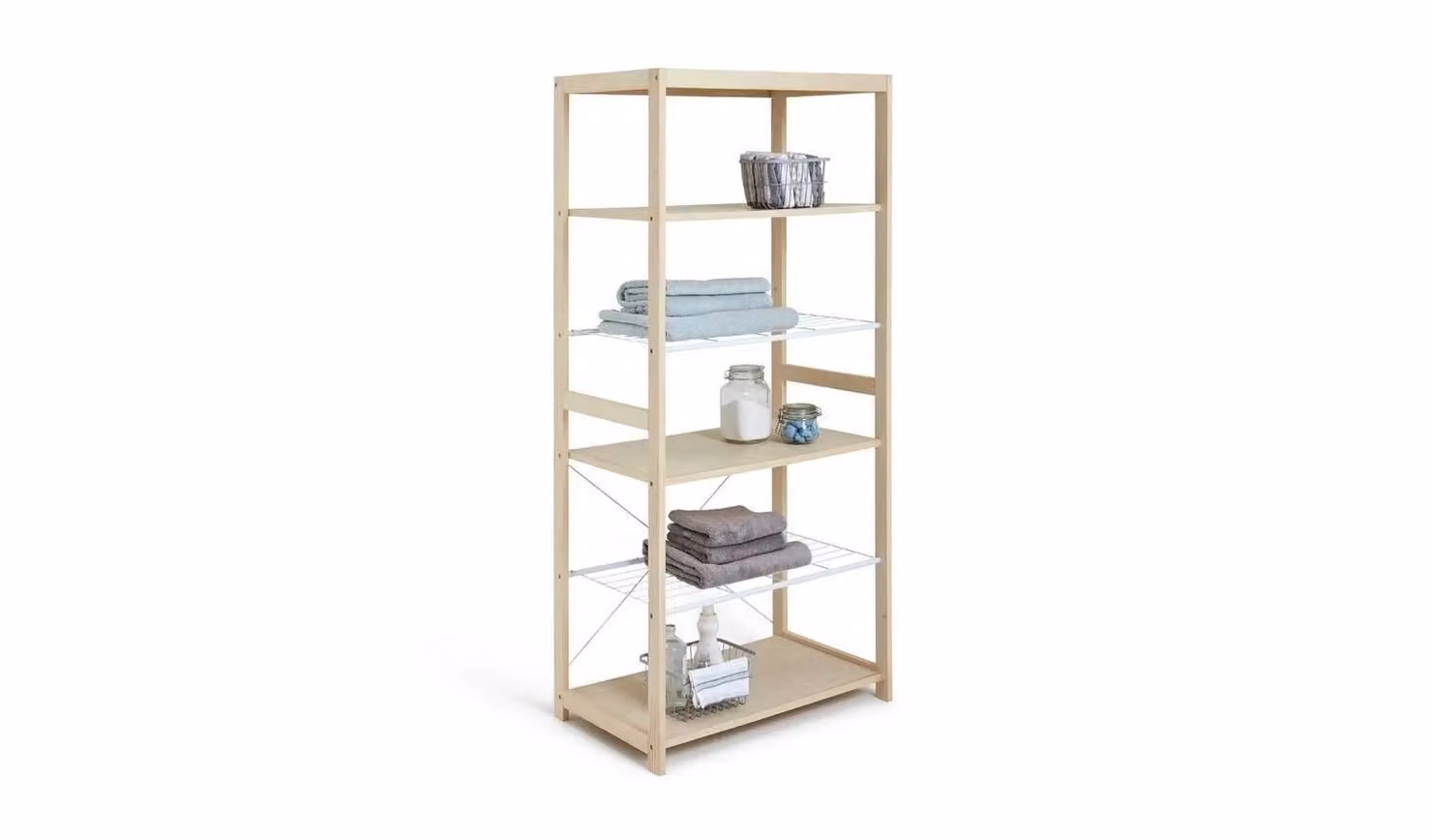 Flicka Open 5 Shelf Pine Wardrobe and Bedroom Storage Organiser in Beige