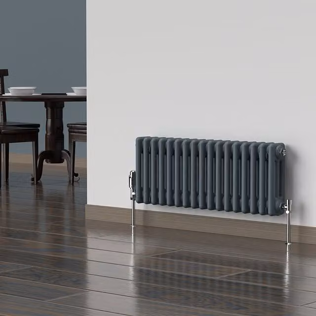 Lux Heat Horizontal 3 Column Steel Radiator in Slate Grey, H 78.5 cm x W 30 cm