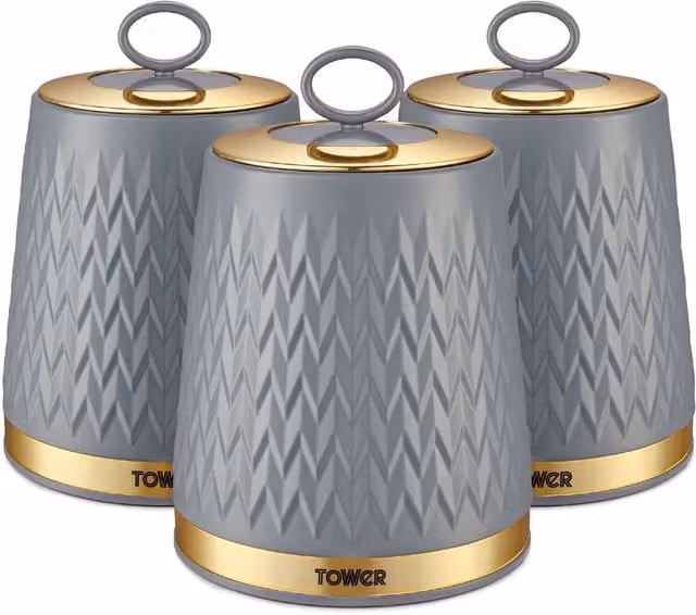 Empire Geometric Set of 3 Canisters in Grey and Black