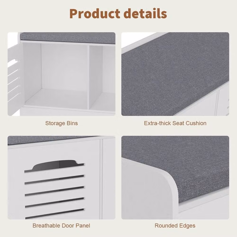 KORVIXA 3 Door White Footwear Stand Rack with Tilting Compartments and Ventilation, W: 80 cm, H: 80 cm, D: 32 cm – 2