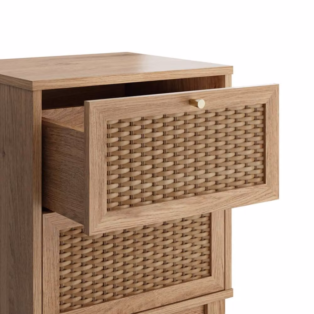 Wyld Haus Waterford Oak and Woven Rattan 2 Drawer Bedside Cabinet in Sand, Gold and Brown, W/D/H: 40.0 x 35.5 x 58.7 cm – 3