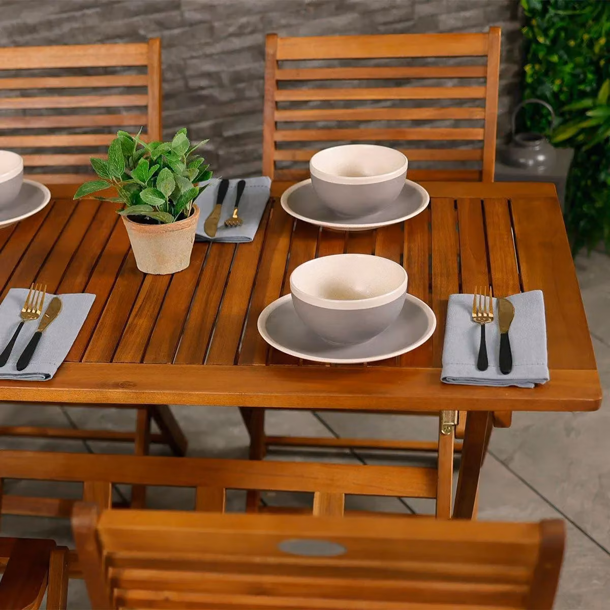 Charles Bentley FSC Certified Acacia Hardwood 5-Piece Garden Furniture Set in Brown with Rectangle Table and 4 Foldable Chairs, W/D/H: 120 x 70 x 74.5 cm – 2