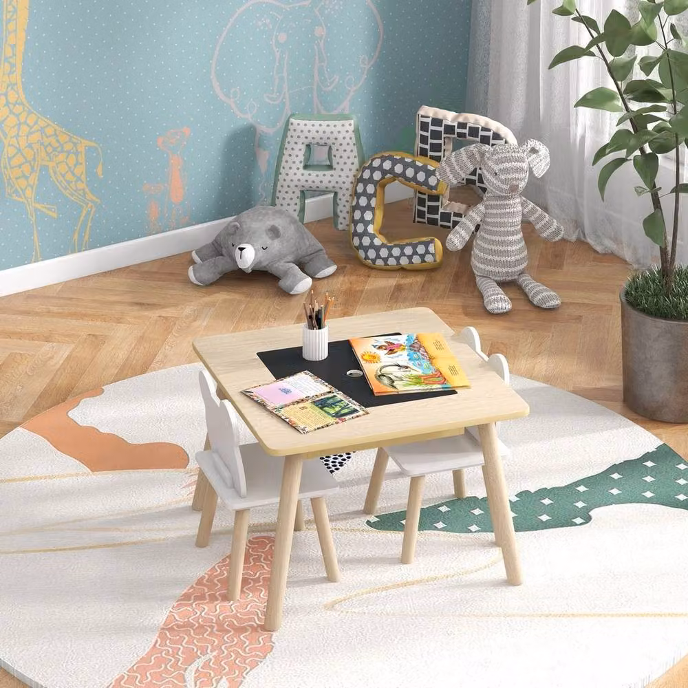 FORGEVIO 3-Piece Toddler Table and Chairs Set in White and Multicolour Wood – 2