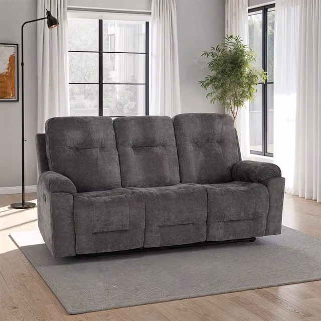 Seconique Guildford 3 Seater Manual Recliner Sofa in Grey Fabric