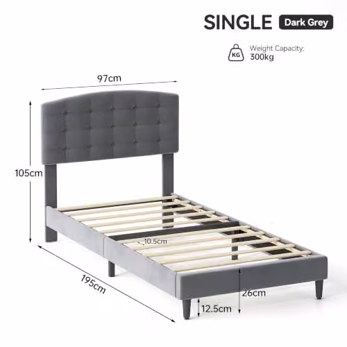MCC Direct Cheyenne Single Velvet Upholstered Bed Frame in Grey – 2