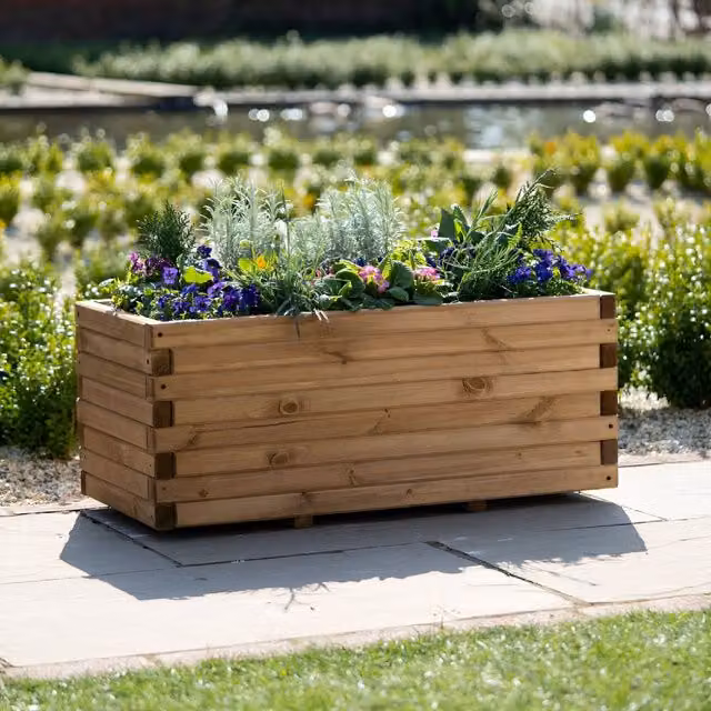 Primrose Natural Pine Wooden Raised Bed Outdoor Trough Planter, Width: 90 cm – 1