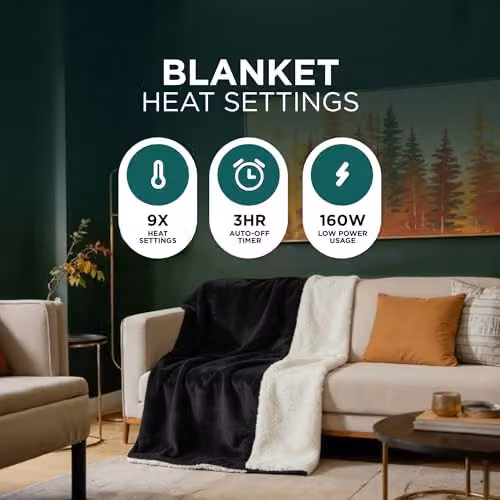 DMD Collective Black Fleece and Sherpa Electric Heated Blanket, W/D/H: 120 x 160 cm – 3