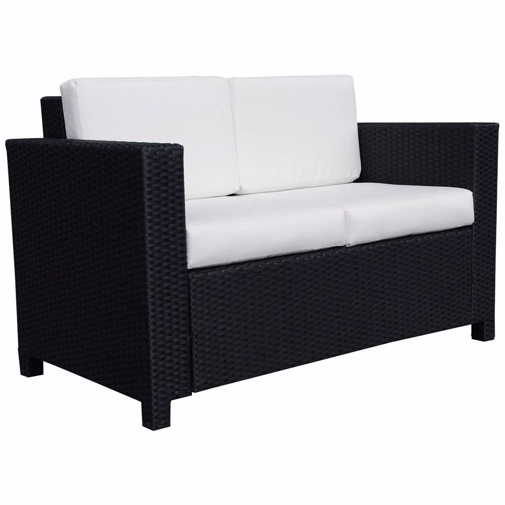 OUTSUNNY Rattan Wicker 2-Seat Garden Loveseat Sofa with Upholstered Cushions and Removable Covers, Black – 2