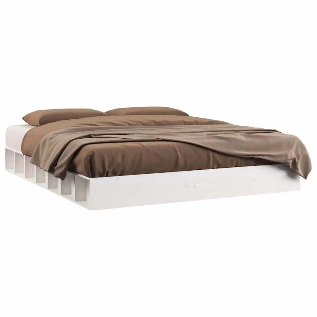 Berkfield Home White Solid Pine Wood Bed Frame W/D/H: 200 x 200 cm – 2