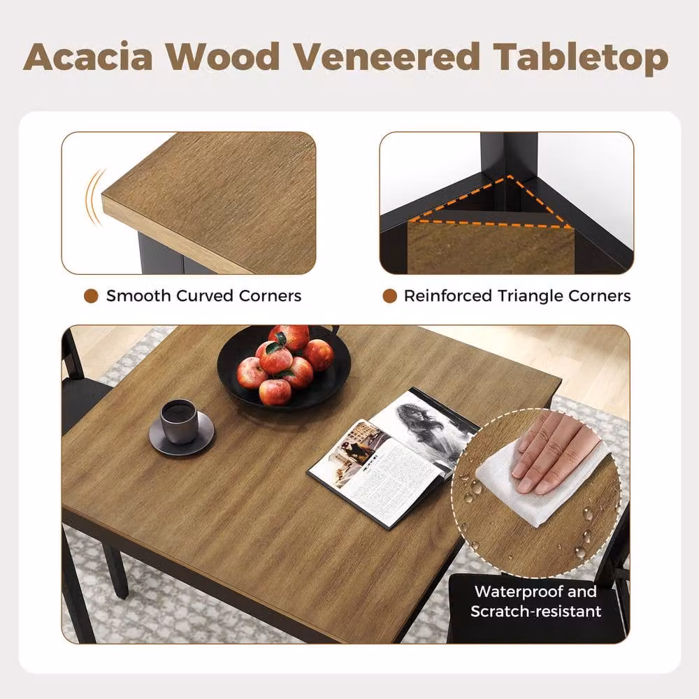 Costway 3-Piece Modern Dining Table and 2 Upholstered Chairs Set in Brown – 6