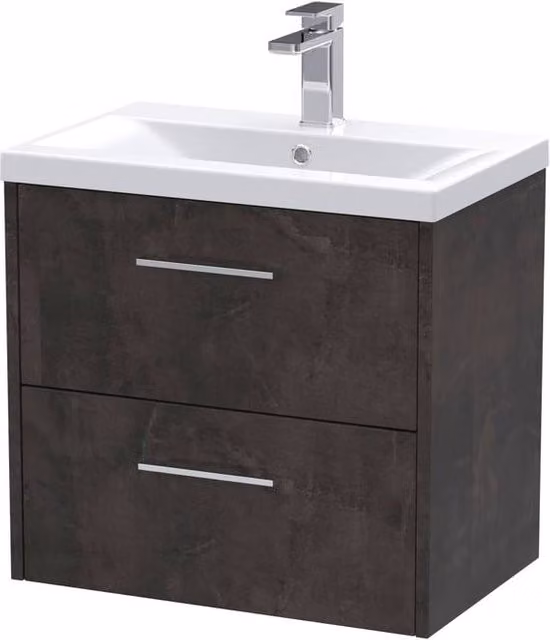 Balterley Winshill Contemporary 2 Drawer Wall Hung Vanity Basin Unit, Grey, Width: 60 cm