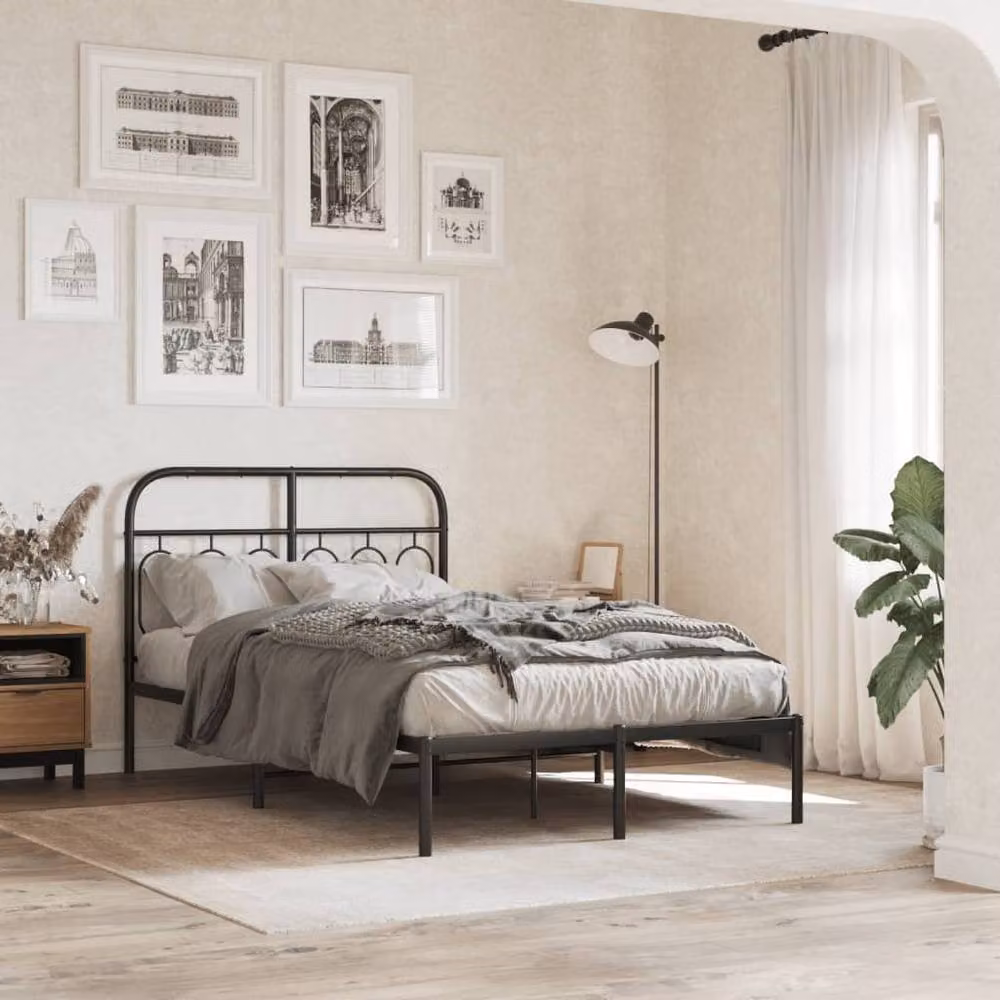 Berkfield Home Metal Bed Frame with Headboard, Black, W/D/H: 120 x 200 cm – 2