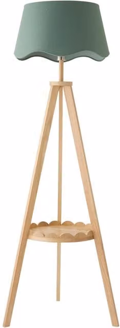 ValueLights Morrigan Wooden Tripod Floor Lamp with Scallop Fabric Shade in Green – 1