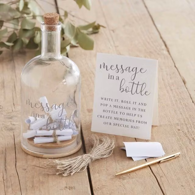 KDMD Message in a Bottle Wedding Guest Book Alternative, White and Transparent Glass with Paper