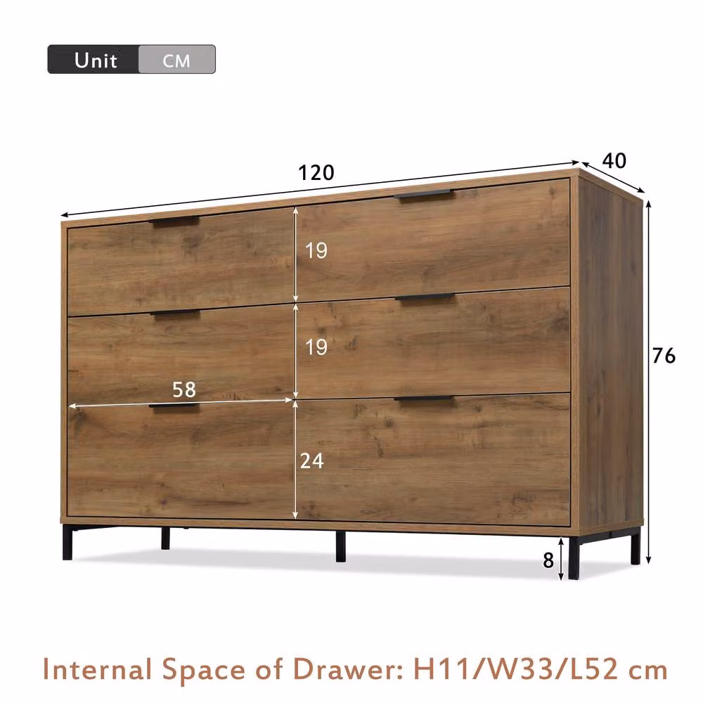 Matteo Industrial 6-Drawer Chest of Drawers in Dark Brown Oak and Black Metal, W/D/H: 120 x 40 x 76 cm – 2