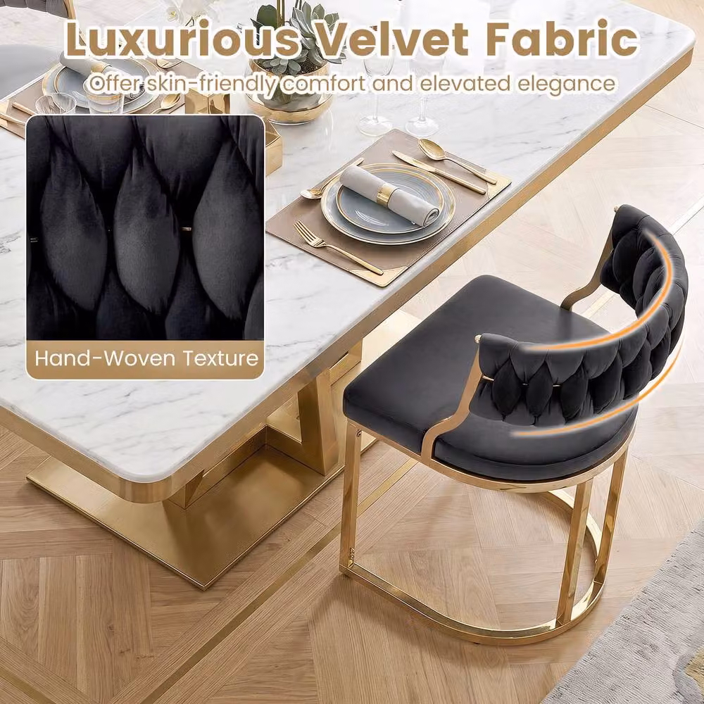 Costway Set of 2 Modern Black Velvet Upholstered Dining Chairs with Armrests – 4