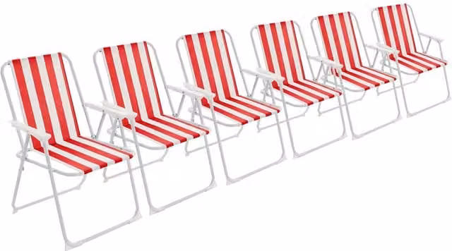 Harbour Housewares Set of 6 Red Folding Metal Beach Chairs with Canvas Fabric – 1