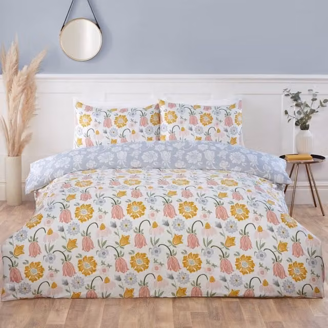 Rapport Home Victorian Bloom Reversible Microfibre Floral Duvet Cover and Pillowcase Set, Multicolour, W: 140 cm, L: 200 cm