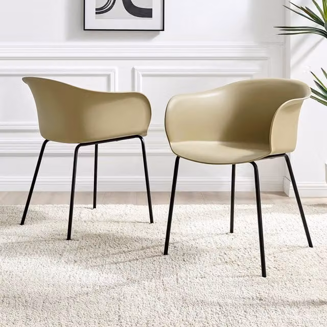 FurnitureboxUK Set of 2 Harper Dining Chairs in Taupe with Black Legs