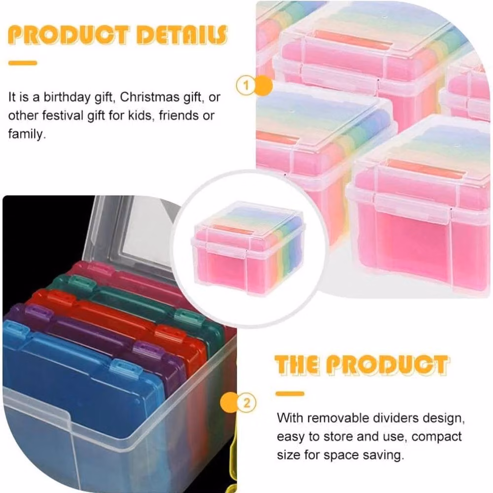 NESTLUNE Transparent Multicolour Photo Storage Box and Picture Album Organiser, W: 17.8 cm, D: 12.7 cm, H: 12.7 cm – 4