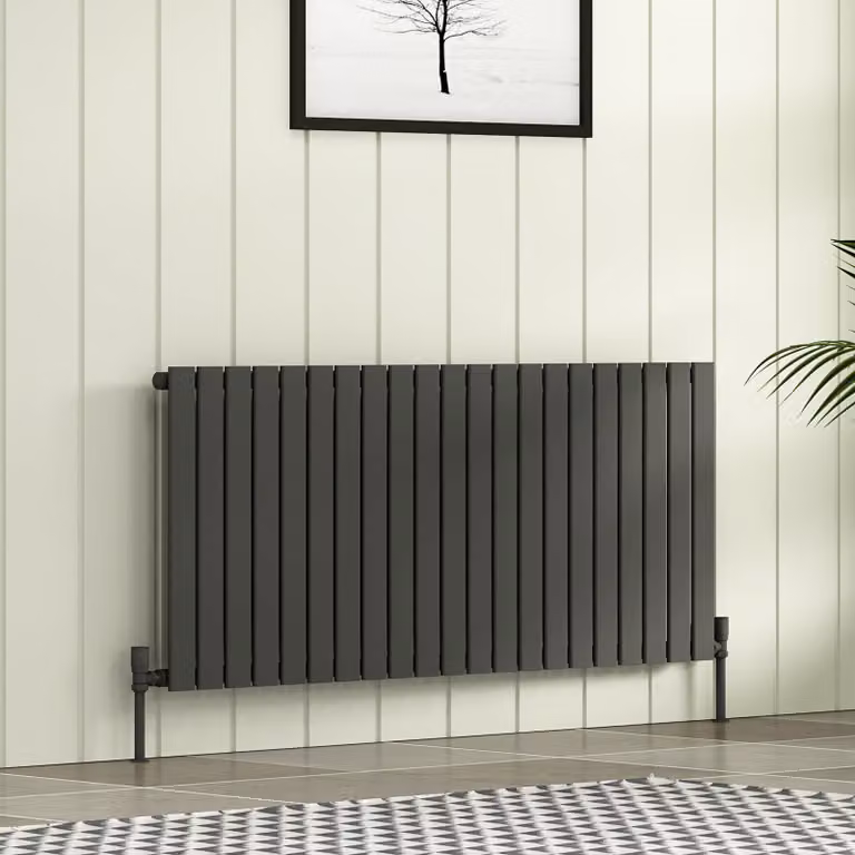 Fluxx Anthracite Single Flat Panel Horizontal Designer Radiator, H 142.8 cm x W 60 cm x D 6 cm