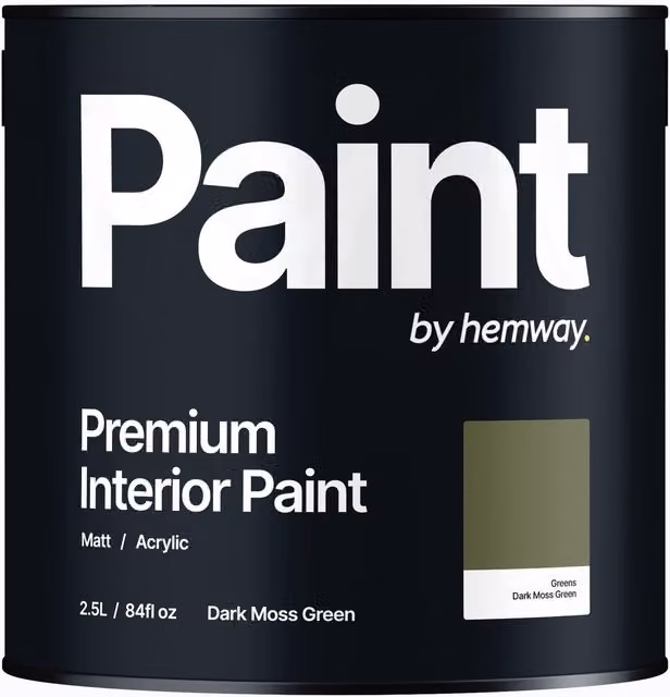 Hemway Matt Acrylic Interior Paint in Dark Moss Green, 2.5L
