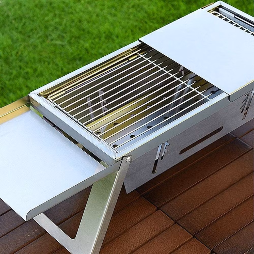 Kelvenix Small Portable Folding Charcoal BBQ Barbecue Grill in Silver Stainless Steel – 4