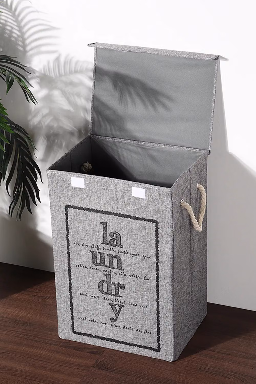 Living and Home 72L Foldable Fabric Laundry Basket with Lid and Rope Handles in Grey – 3