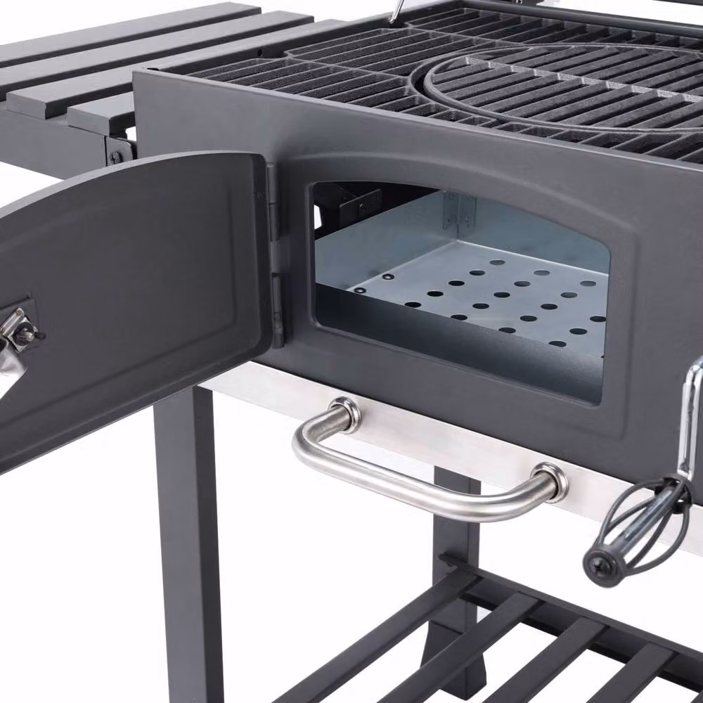 sweeek Charcoal Smoker Barbecue with Ash Collector and Thermometer in Black – 7