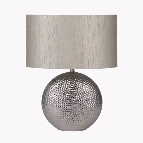 Ruma Grey and Silver Textured Ceramic Table Lamp with Dot Pattern – 2