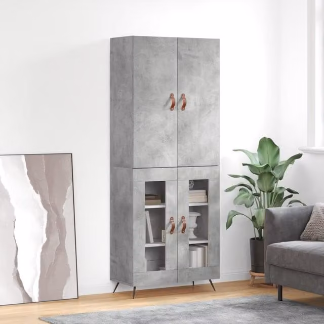 Berkfield Home Highboard in Concrete Grey, W/D/H: 69.5 x 34 x 180 cm