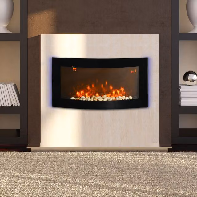 HOMCOM LED Backlit Electric Wall Mounted Fireplace in Black