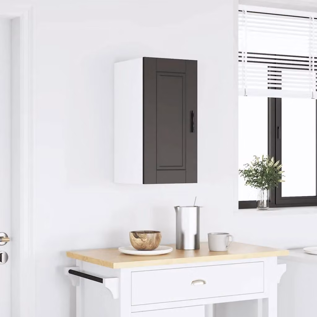 Berkfield Home Porto Black Matt MDF Kitchen Wall Cabinet with Hinged Doors and Internal Shelves – 2
