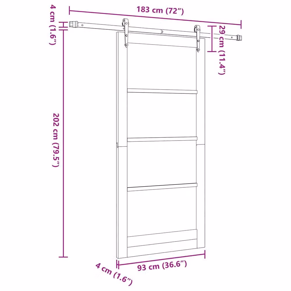 Berkfield Home Modern Sliding Door with Hardware Set in Beige Solid Pine, W: 93 cm, H: 202 cm – 2