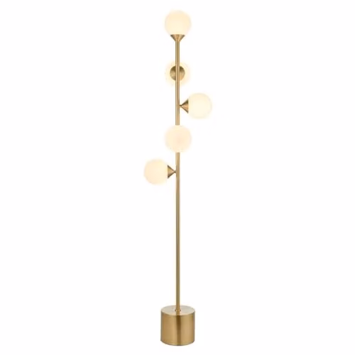 Merano Grosseto Multi Arm Floor Lamp in Satin Brass and Gloss White Glass, H151.5 x D31 cm – 1