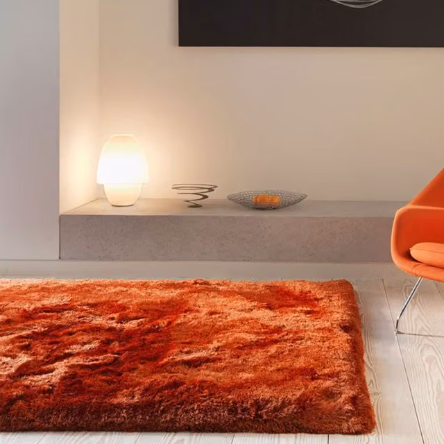 The Rug Shop UK Handmade Plain Shaggy Sparkle Luxurious Anti-Shed Area Rug in Orange, W: 120 cm, L: 170 cm