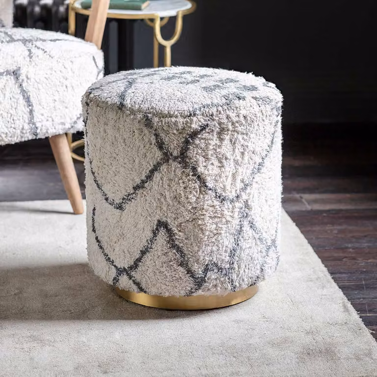 Atkin & Thyme Carnaby Moroccan Printed Cotton Cylindrical Footstool in White