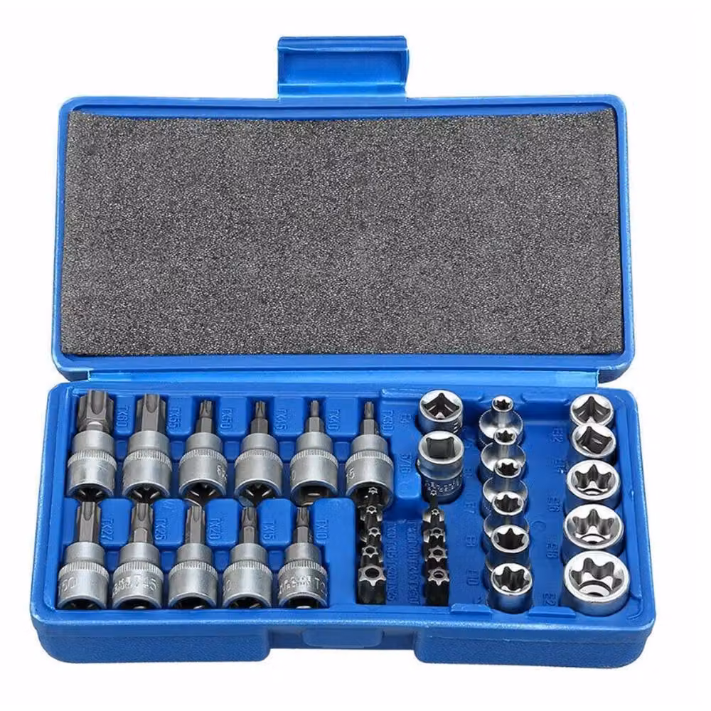 Nordara 34-Piece Torx Star Socket and Screwdriver Bit Set with Case in Silver and Blue – 4