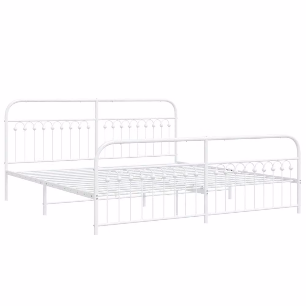 Berkfield Home Metal Bed Frame with Footboard, White, W/D/H: 193 x 203 cm