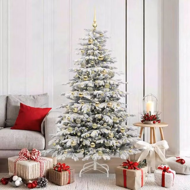 Berkfield Home Artificial Hinged Christmas Tree in White, Height: 180 cm – 1
