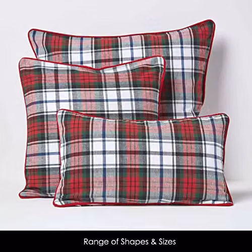 Homescapes MacDuff Tartan Check Cotton Cushion Cover in Red, Green and White, W/D/H: 60 x 60 x 60 cm – 4