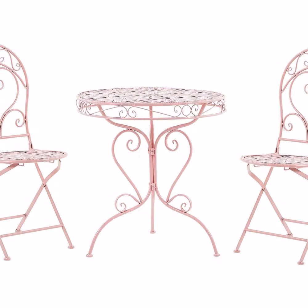 Wyld and Coco Pink 3-Piece Powder-Coated Steel Bistro Set with Round Table and 2 Chairs – 2