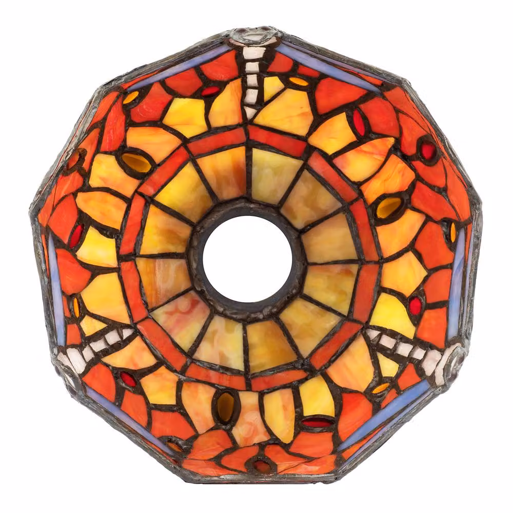 Happy Homewares Art Nouveau Dragonfly Stained Glass Tiffany Pendant Shade in Orange, Red and Pink – 2